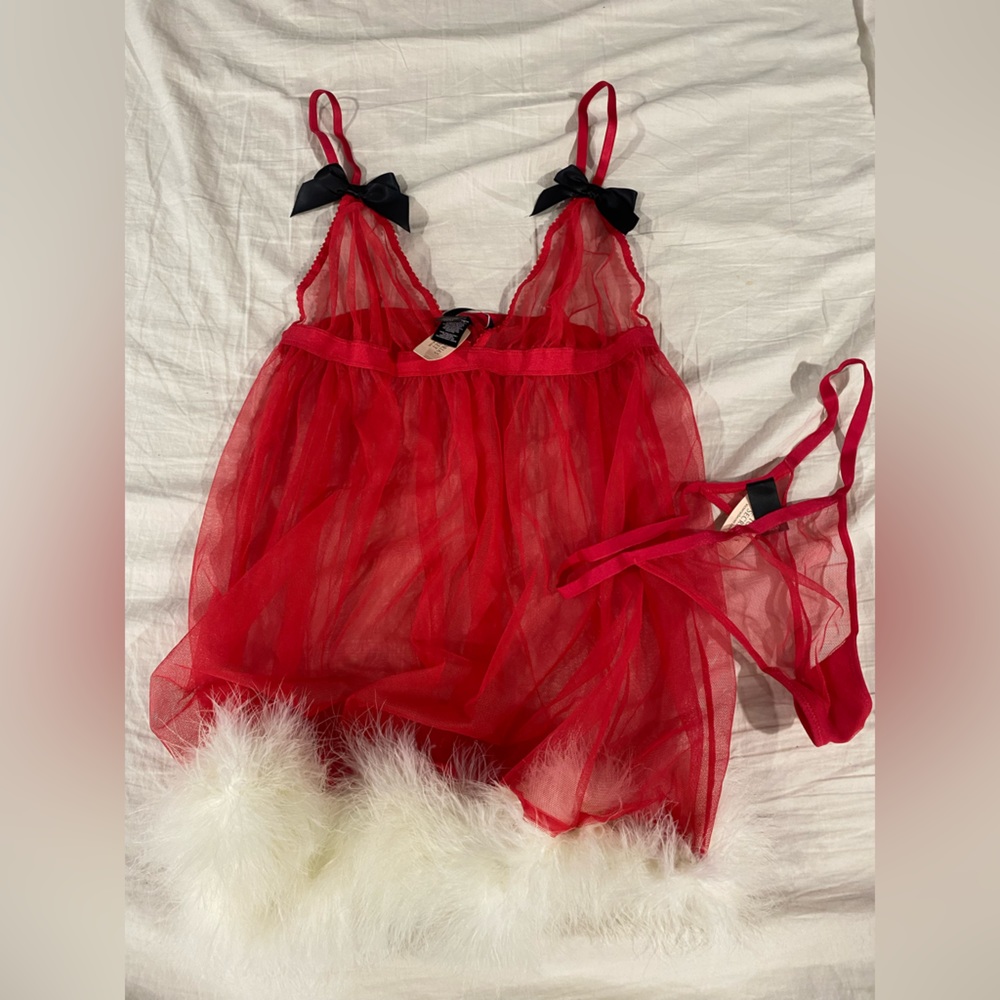 Victoria’s Secret Red with Black Bows Baby Doll 2-Piece Lingerie